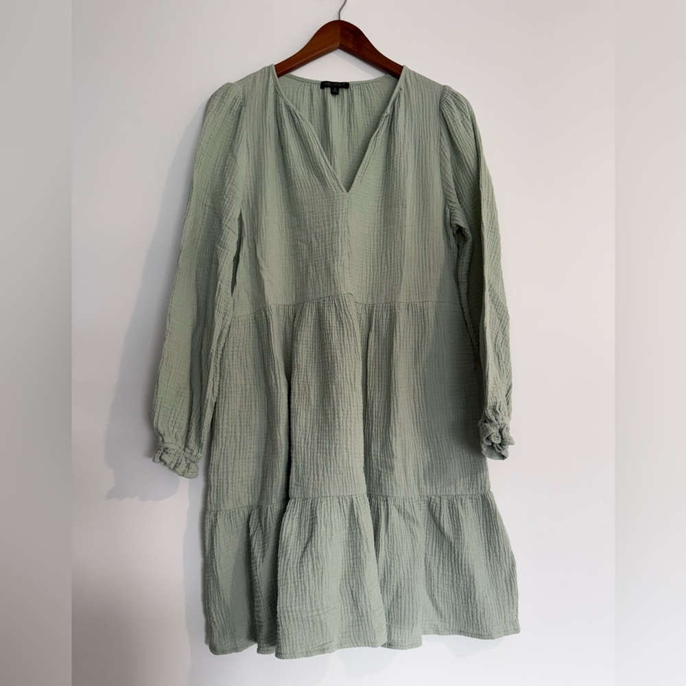 For Cynthia Gauze V Neck Dress Small